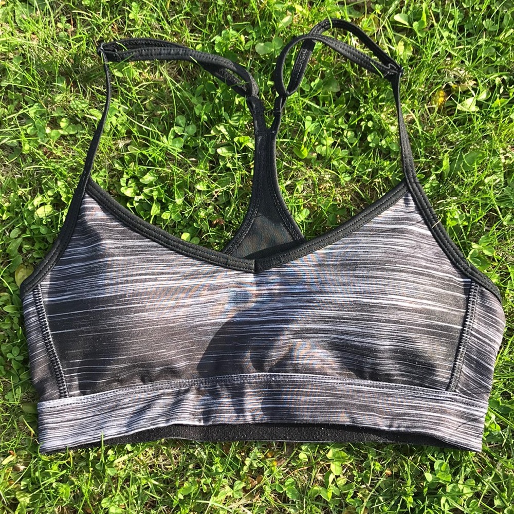 Adidas Climalite Black and Grey Striped Sports Bra